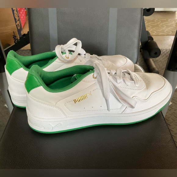 Puma Women’s Court Classy Sneakers - White, Green, & Gold - Picture 1 of 9